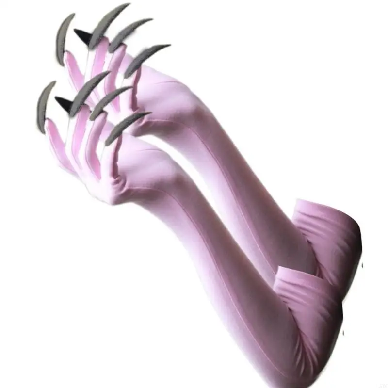 

L5YC Punk Long Nails Gloves Dark Series Cosplay Gloves Elastic and Breathable For Halloween Parties Costume Accessories