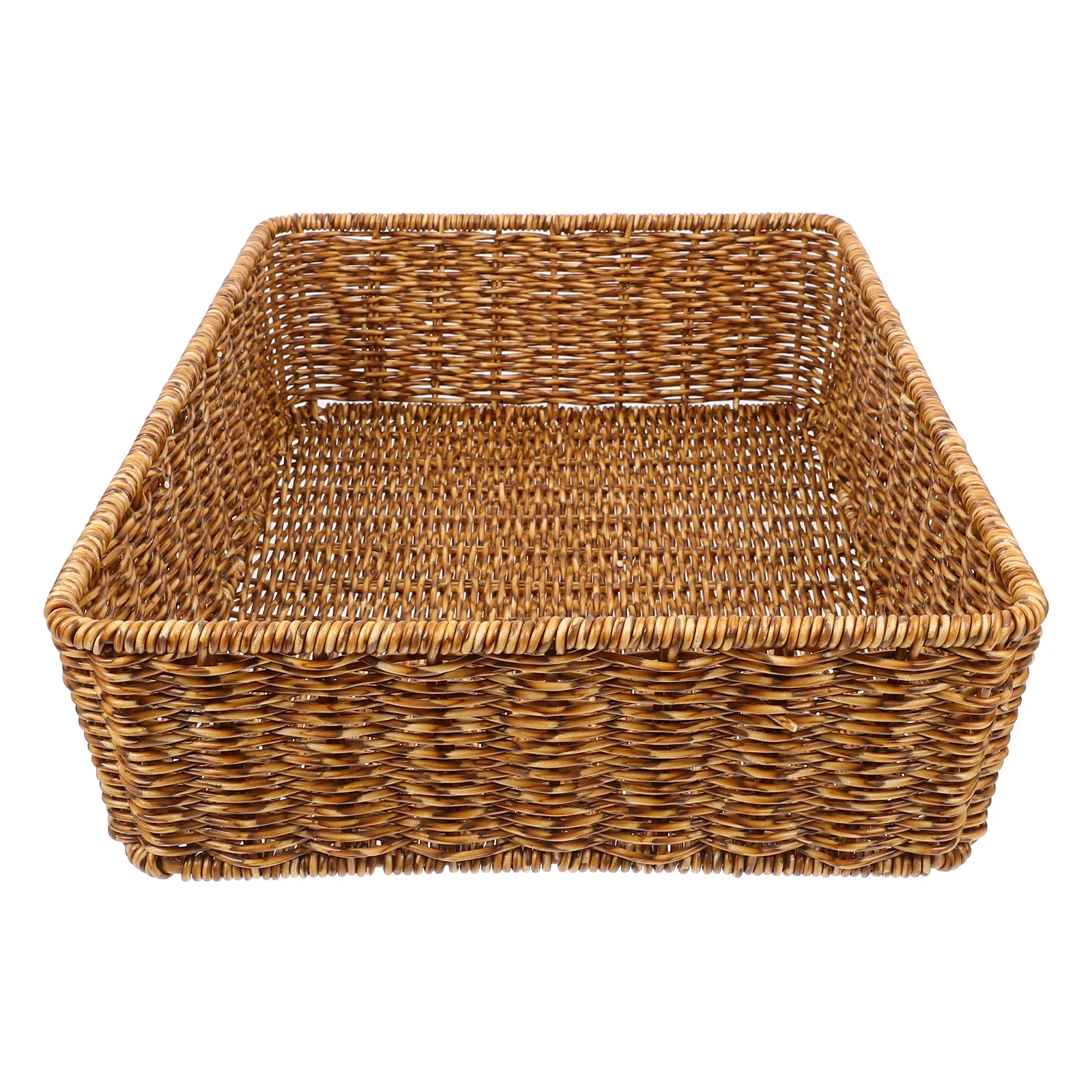 

Imitation Rattan Storage Basket Deep Brown Large Capacity Woven Book Basket Desktop Sundry Tray Decorative Organizer Storage