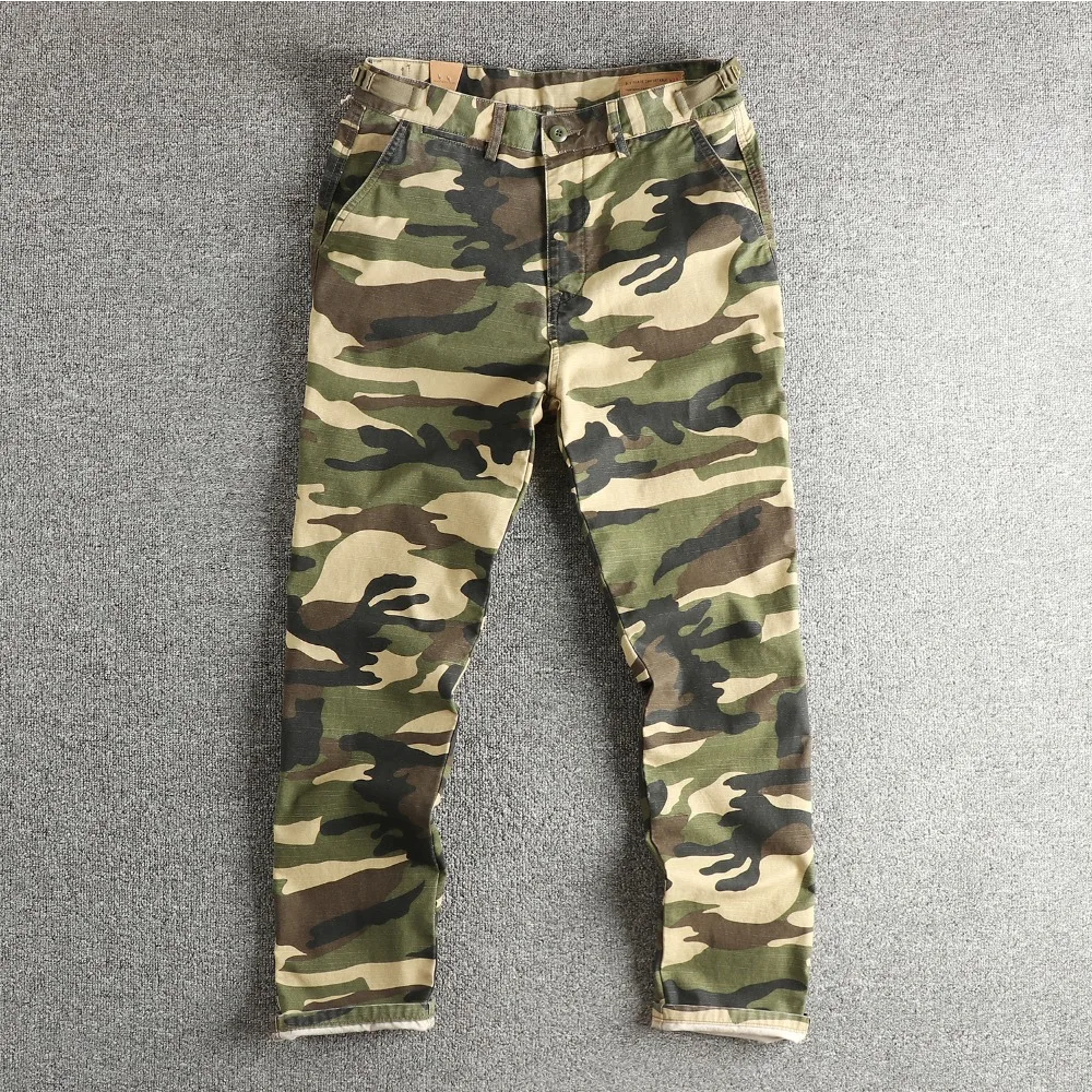 

Мужские повседневные брюки с пряжкой на талии, потертые камуфляжные мужские повседневные брюки, прямые брюки цвета хаки в стиле ретро Ami