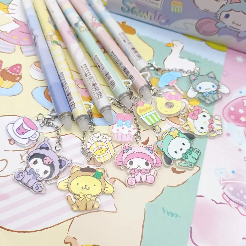 Sanrio 18/36pcs Erasable Gel Pen New Kawaii Hello Kitty Cartoon Pendant Students Stationery Pen Blue 0.5mm Learn Tool Stationery