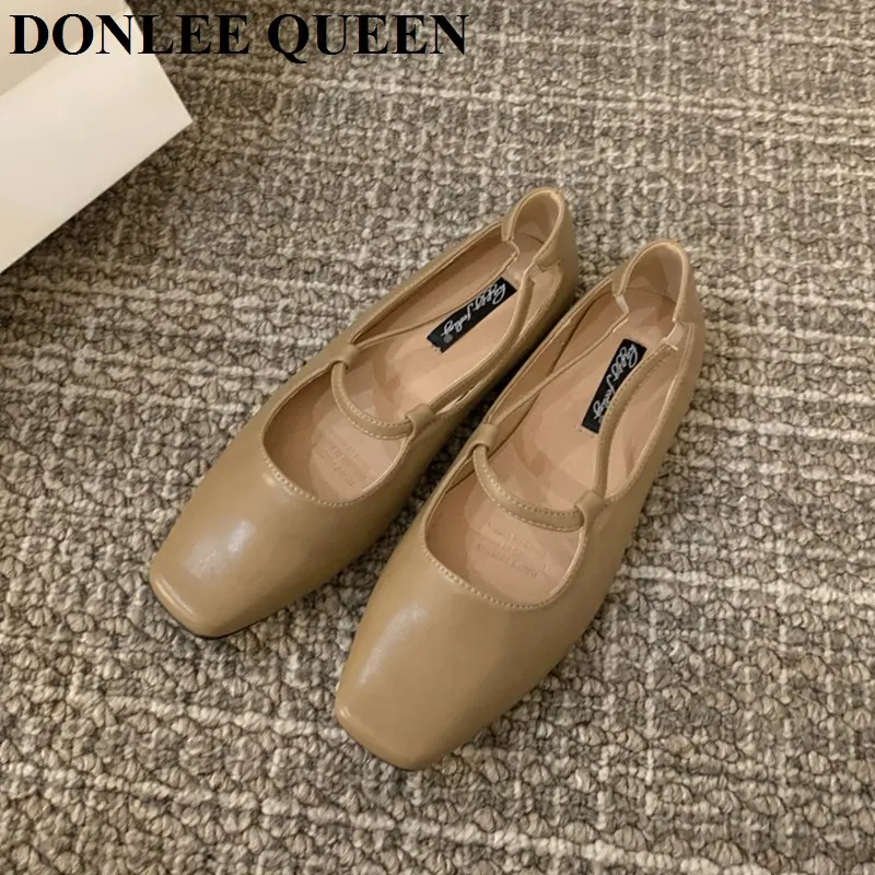 2023 Spring Women Flats Shoes Square Toe Slip On Vintage Soft Ballet Female Casual Loafer Comfort Moccasin Brand Mary Jane Mujer
