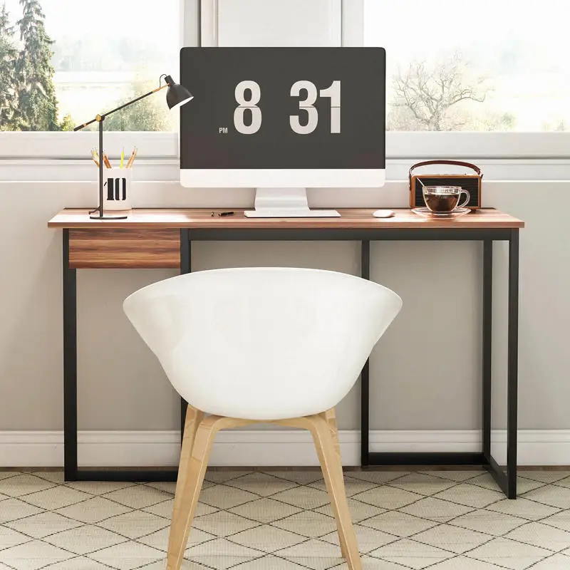 Home-Office-Schreibtisch mit Großer Aufbewahrungsschublade Rutschfeste Unterlagen Platzsparender Frei Kombinierbarer Computertisch für Schlafzimmer Wohnzimmer