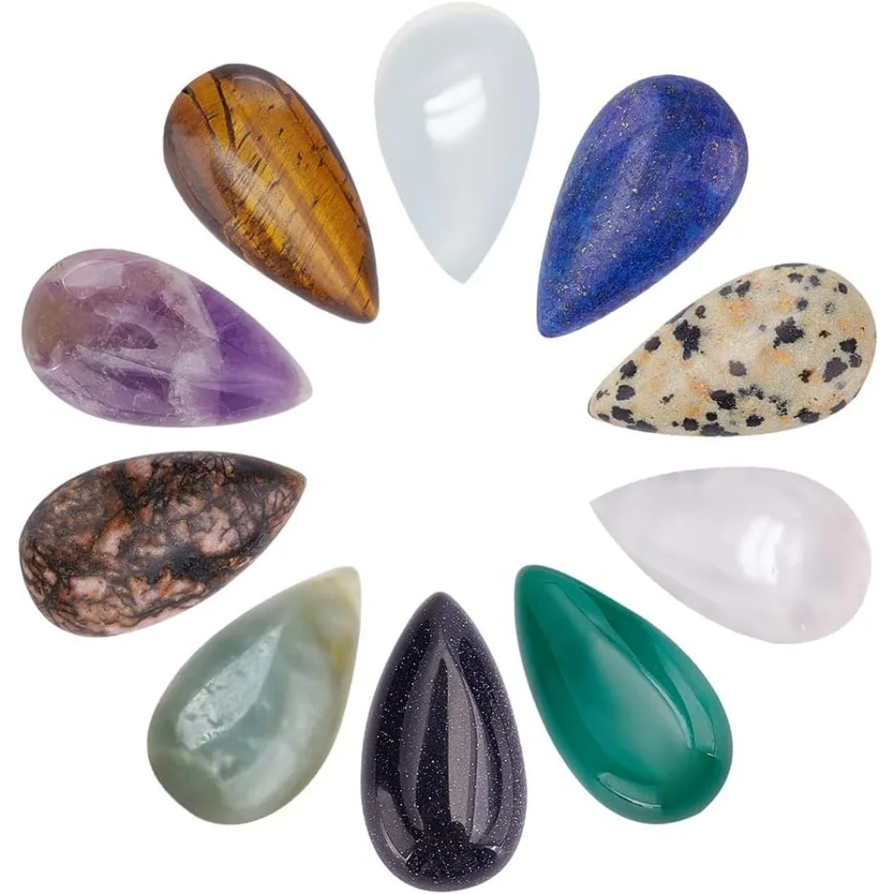 10pcs Teardrop Shaped Natural Gemstone Cabochons Flatback Crystal Quartz Agate Cabochons Stone for Necklace Jewelry Making