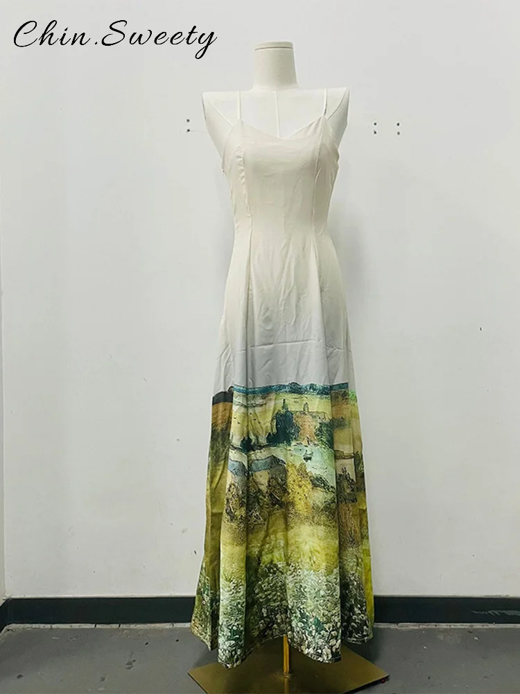 เซ็กซี่Tie Dyeชุดสลิงยาวผู้หญิงพิมพ์VคอBackless Maxiชุดหญิง 2025 ฤดูร้อนLady Beach Robes