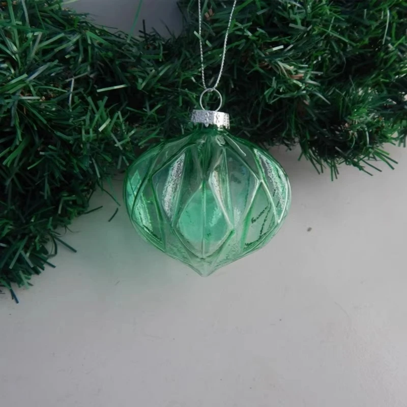 Free Shipping 8pcs/pack Diameter=8cm Handmade Green Hanging Glass Ball Christmas Pendant Hand Painting Tree Ornament Cone Onion