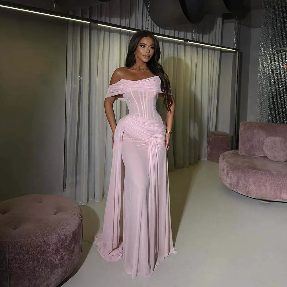 Galarity Rosa Korsett Abendkleid Arabisch Off Schulter Hoher Schlitz Sexy Partykleid Elegantes, figurbetontes formelles Abendkleid Anpassen