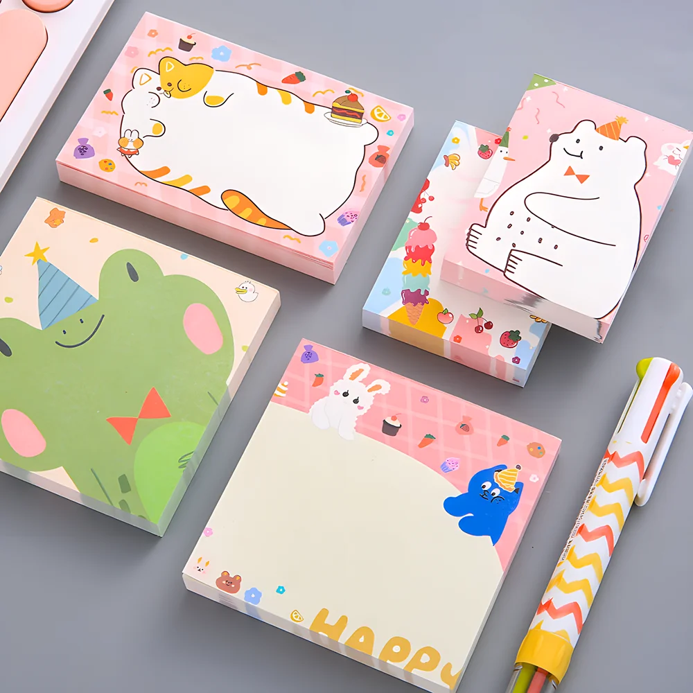 Cute Kawaii Sticky Notes Frog Bear Fruit Memo Pad Post Notepad Aesthetic Stationery Shopping Check List To Do Tab Planner Agenda