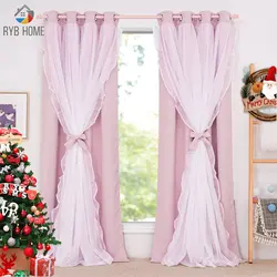 Ryb casa 1pc cortinas blackout camadas duplas romântico sheer para sala de estar crianças meninas cortinas para o quarto decoração