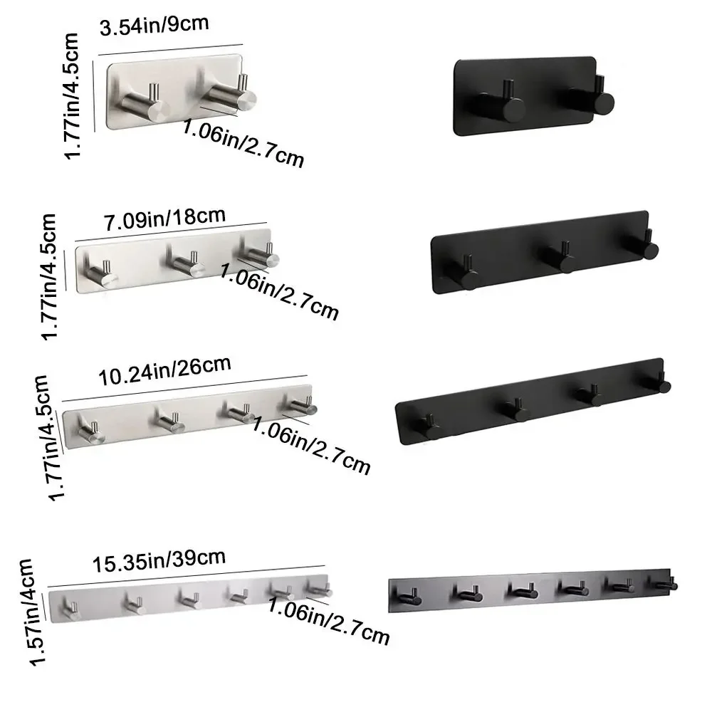 Black Stainless Steel Wall Hook 3M Sticker Adhesive Hanging Coat Hooks Rustproof Heavy Duty Bags Key Hangers Kitchen