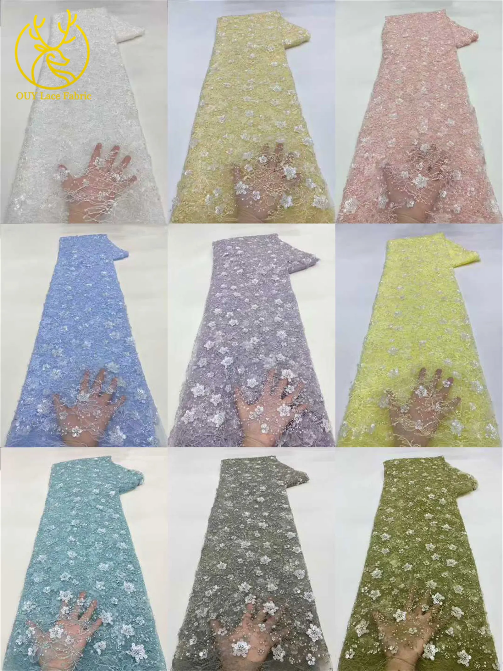 Wunderschöner afrikanischer 3D-Blumen-Pailletten-Spitzenstoff 2026, hochwertige französische nigerianische Perlen-Spitze für Damen-Abendkleider zum Nähen – Detail 17