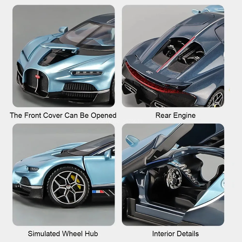 نماذج ألعاب بوجاتي توربيون من سبيكة 1:32 سيارات عجلة التراجع سيارات خارقة مصغرة مع موسيقى خفيفة مركبات هدايا للأطفال الصغار #3