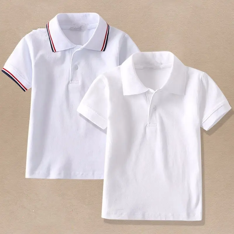 Summer Boys Short Sleeved Polo Shirts Elementary Students, School Older Children, White Lapel T-Shirts For Girls, Kindergarten