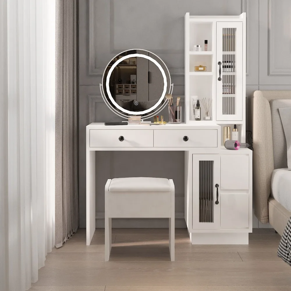 

Makeup Vanity Table Set with Mirror Dressing Table w/ Cabinet