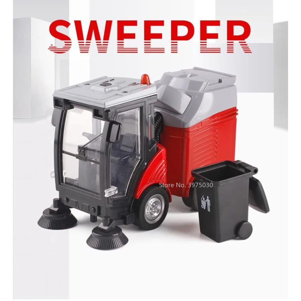 14cm Sweeper Car Model Toy Alloy Diecast Urban Cleaning Vehicle with Simulated Trash Can Sound Light Toys for Boys Birthday Gift