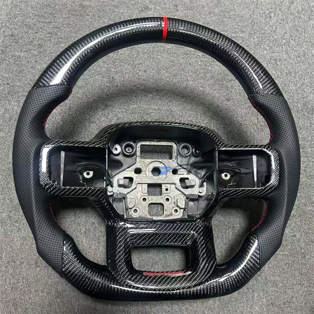 

Custom Carbon Fiber black Leather Red Strip Steering Wheel For 2015 2016 2017 Ford F150 Raptor