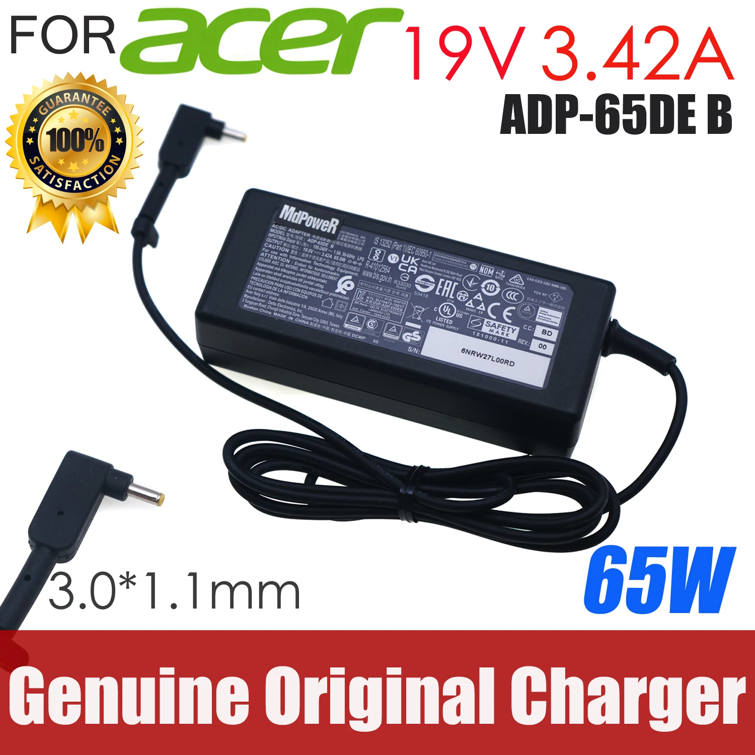 

New Original Delta ADP-65DE B 65W 19V 3.42A 3.0*1.1mm AC Adapter for Acer TravelMate TMP215-51G TMP40-51 Laptop Power Supply