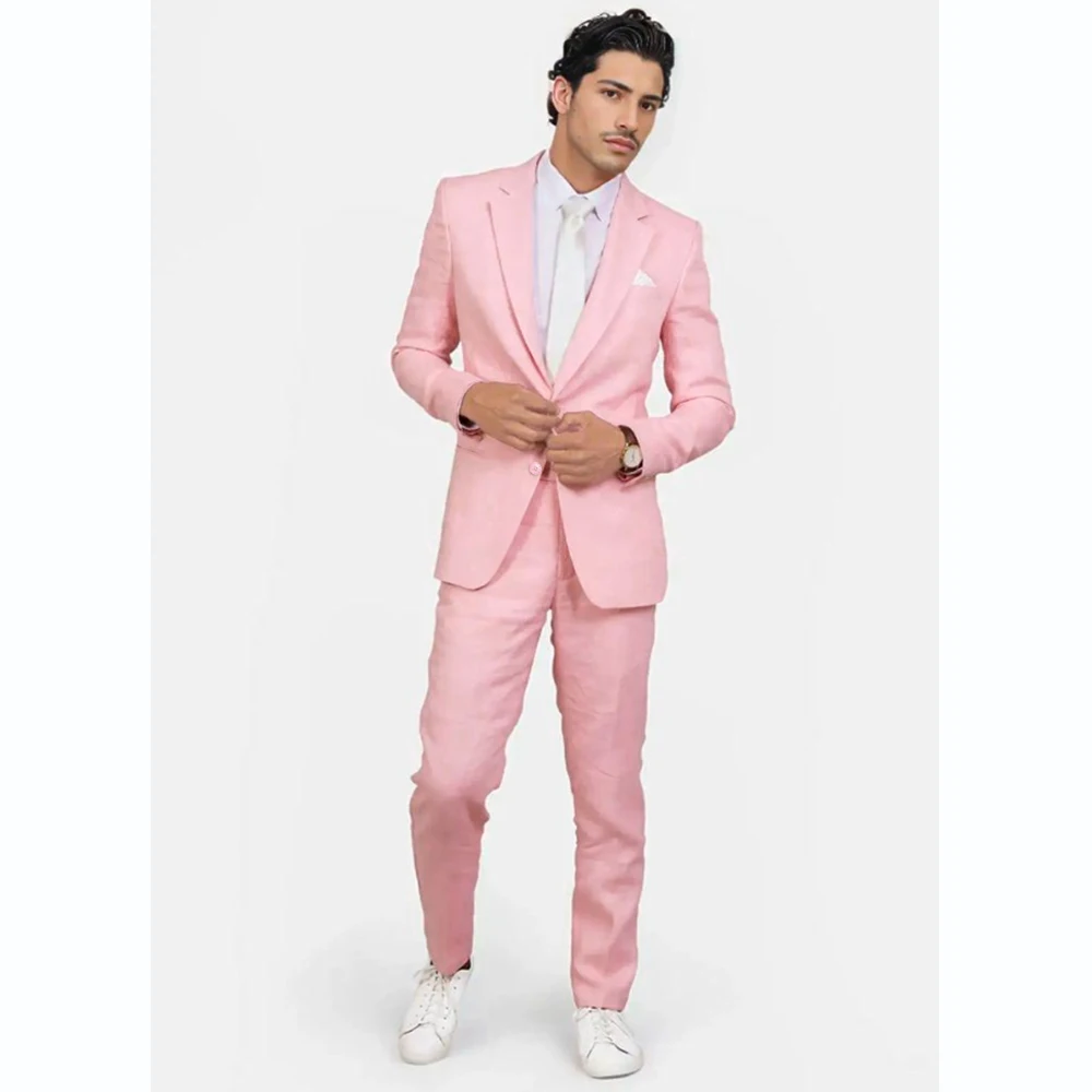 

Elegant Gentlemen Pink Suits for Men Single Breasted Notch Lapel Slim Fit Outfits Set Prom 2 Piece Jacket Pants Luxury Blazer