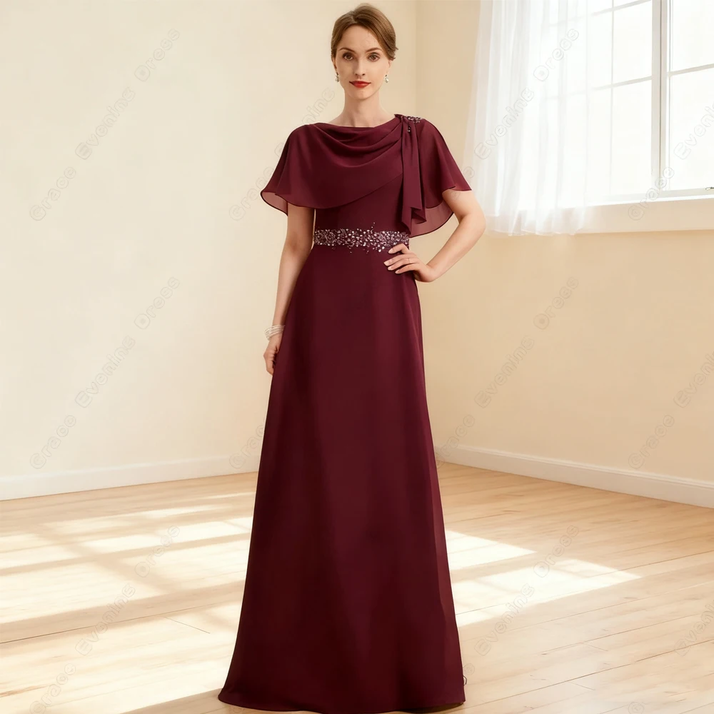 

Charming Scoop Mother of Bride Dresses with Sequined Lace 2025 Summer Short Sleeve Wedding Party Dresses Sheath Chiffon Vestidos