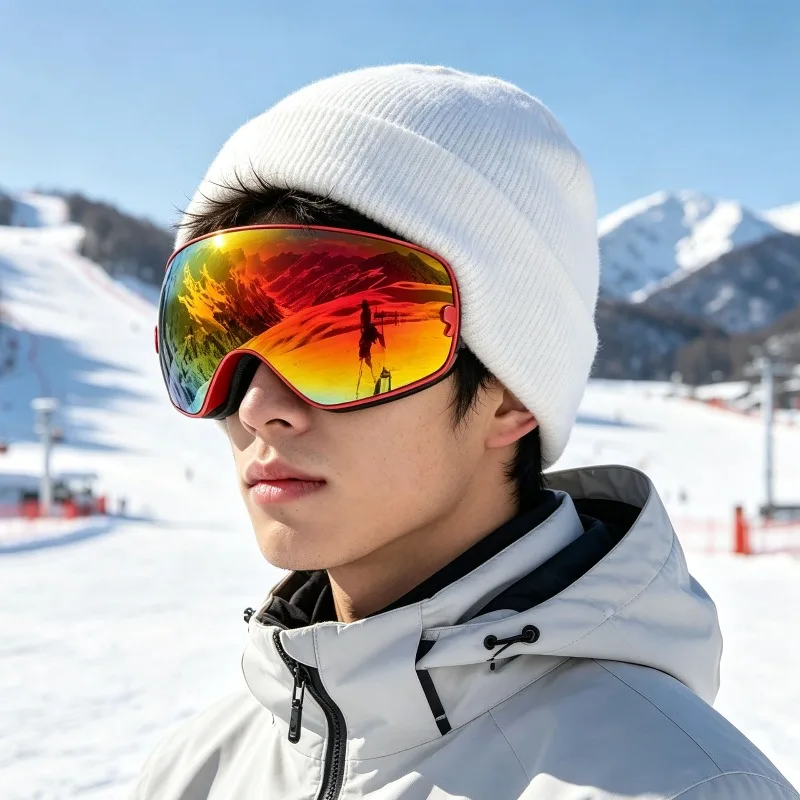 Ski Goggles with Double Lenses Long-Lasting Anti-Fog Large Curved Coating Windproof Mountaineering and Snow Sports Glasses
