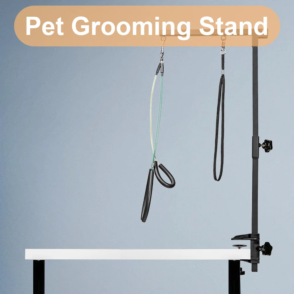 Dog Shower Stand with Restraint Rope Suspender Grooming Table Arm Support Telescopic Pet Grooming Stand with Sling for Bath Desk