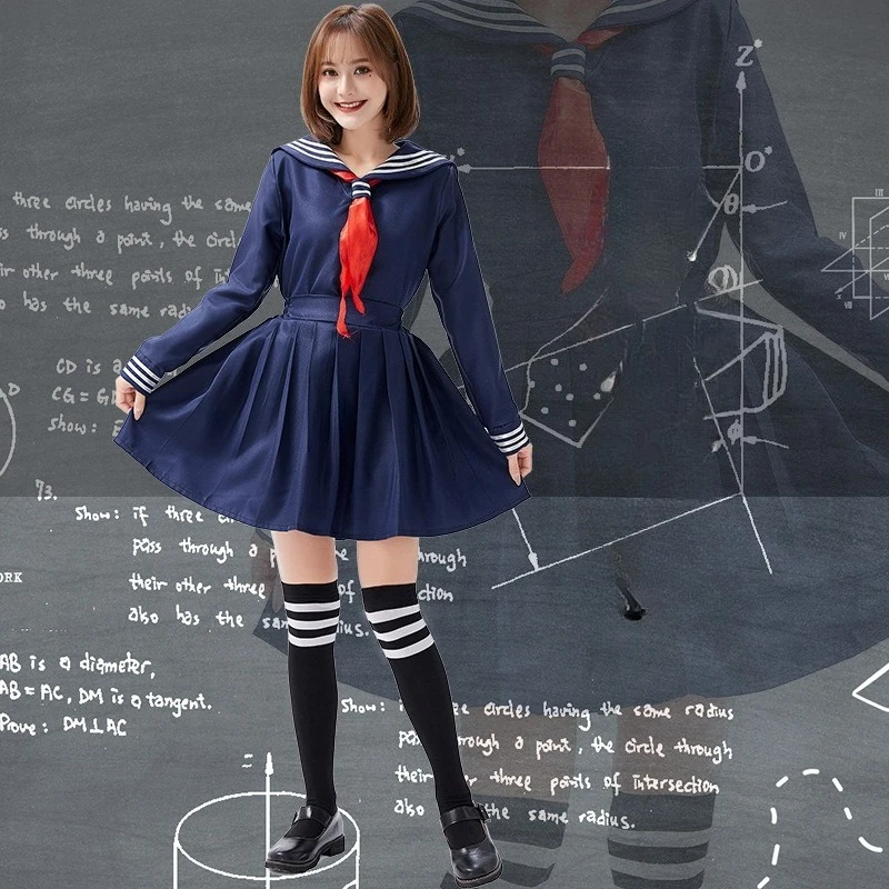 2025 Autunno Nuovo Tibetano Blu Giapponese Diviso Studente Uniforme Uniforme Alla Marinara Classe Femminile Studente Quotidiano Sciarpa A Due Toni Set