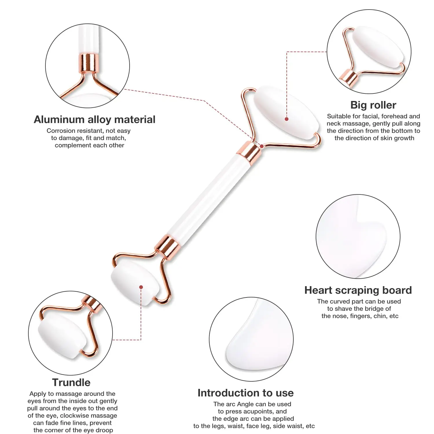 مجموعة أسطوانة غوا شا واليشم 2 في 1 - أدوات تدليك الوجه الطبيعية من Xiuyan Jade للتصريف اللمفاوي والانتفاخ ونحت البشرة