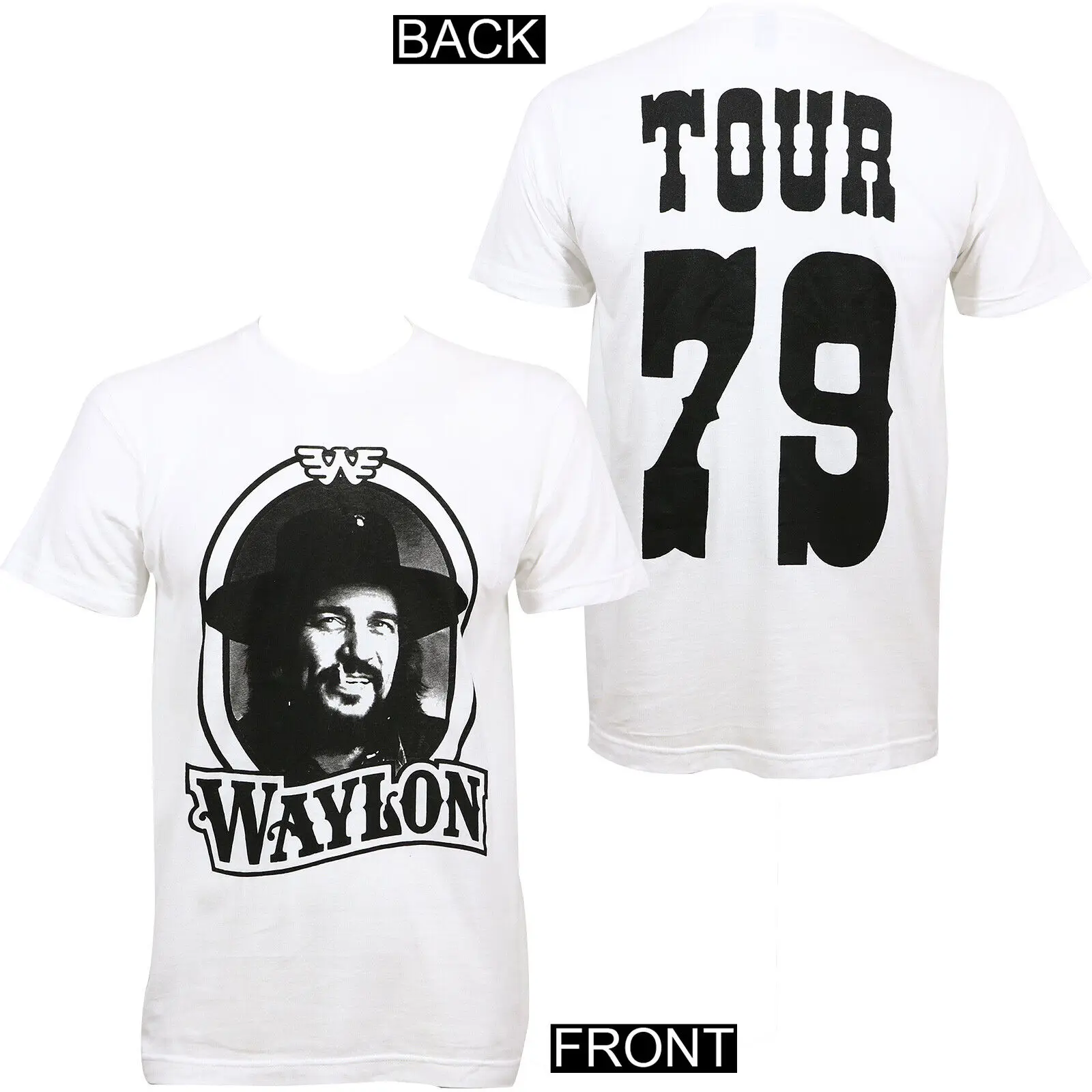 

Authentic WAYLON JENNINGS WJ '79 Tour Slim Fit T-Shirt White S M L XL 2XL NEW