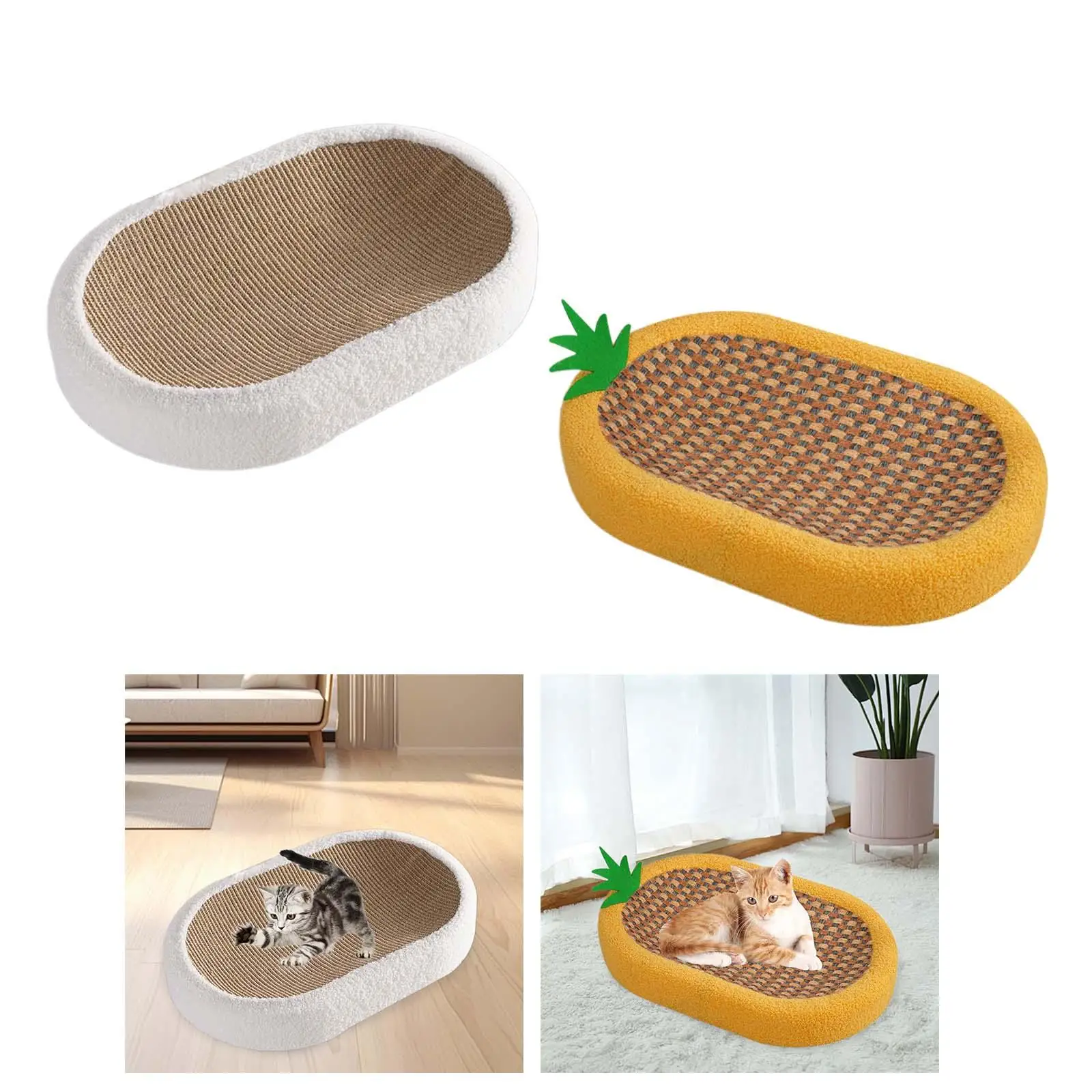 

Cat Scratcher Lounge Bed Oval Sisal Scratching Toy Kitten Scratcher Board Pad for Pet Gift Kitty Kitten Furniture Protecter