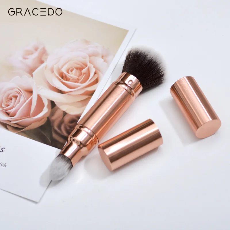 แปรงแต่งหน้าแบบพกพาแบบพับเก็บได้คู่พร้อมแปรงรองพื้นเพื่อความงามแบบคลุม