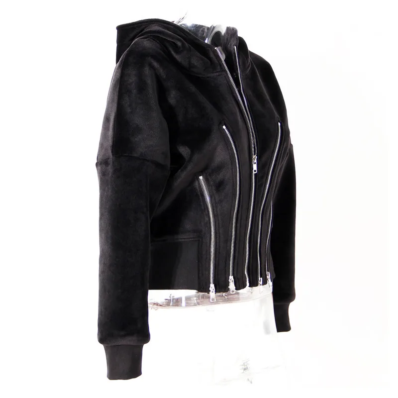 HKSH 2025 осень-зима новая женская толстовка бархатная с капюшоном на молнии на талии темное элегантное уличное модное пальто HK15814