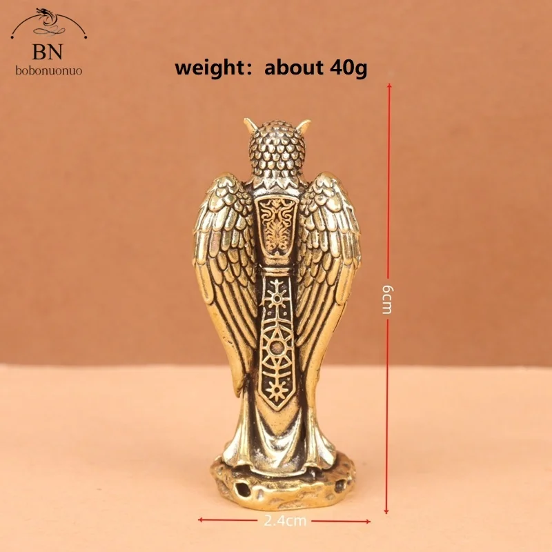 Retro Brass Owl Knight Prophet Statue Desk Ornament Animal Small Statue Figurines Holder Home Decoration Crafts view 2