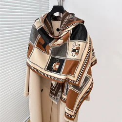 Luxury Brand Winter Cashmere Jacquard Scarf Women Female Warm Pashmina The Horse Shawls Wrap Scarves Blanket Thick Ladies Design