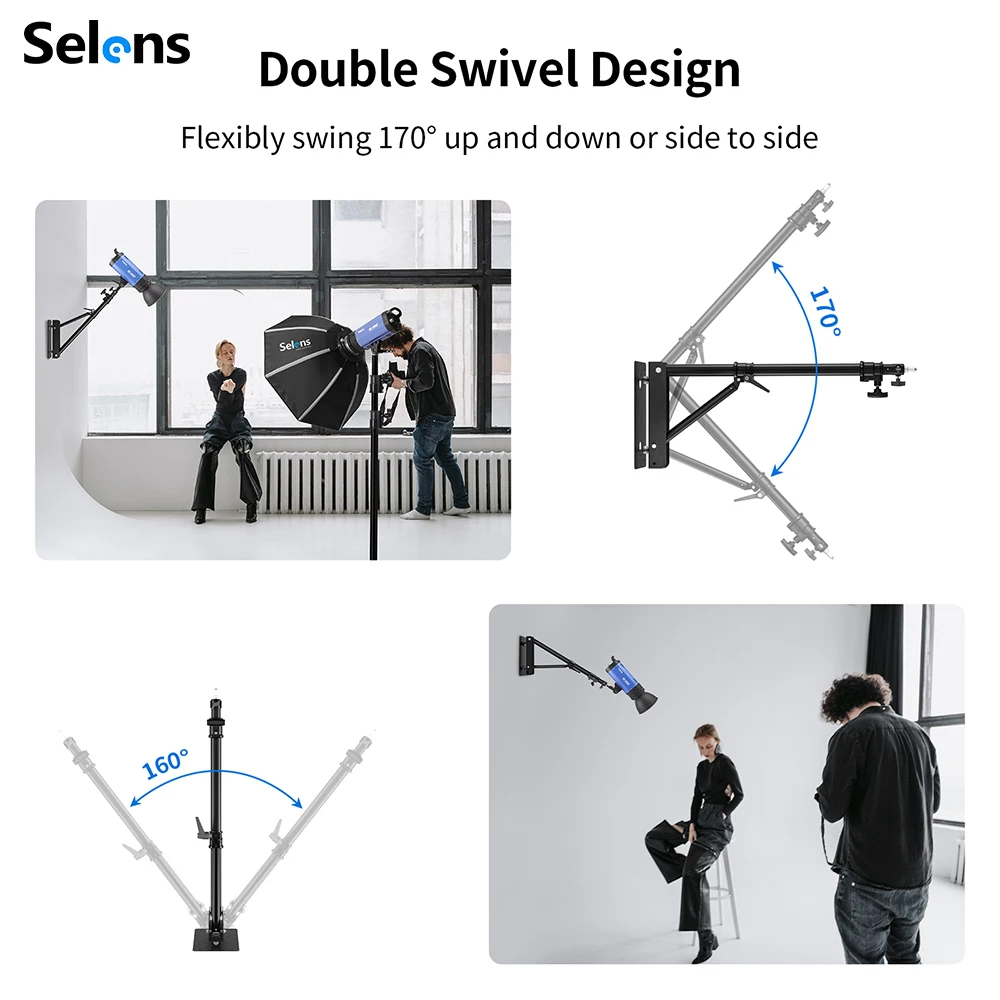 Selens Wall Mount Boom Arm with Triangle Base, Max Length 51inches/130cm Adjustable Camera Mount Up to 4.26ft for Photography