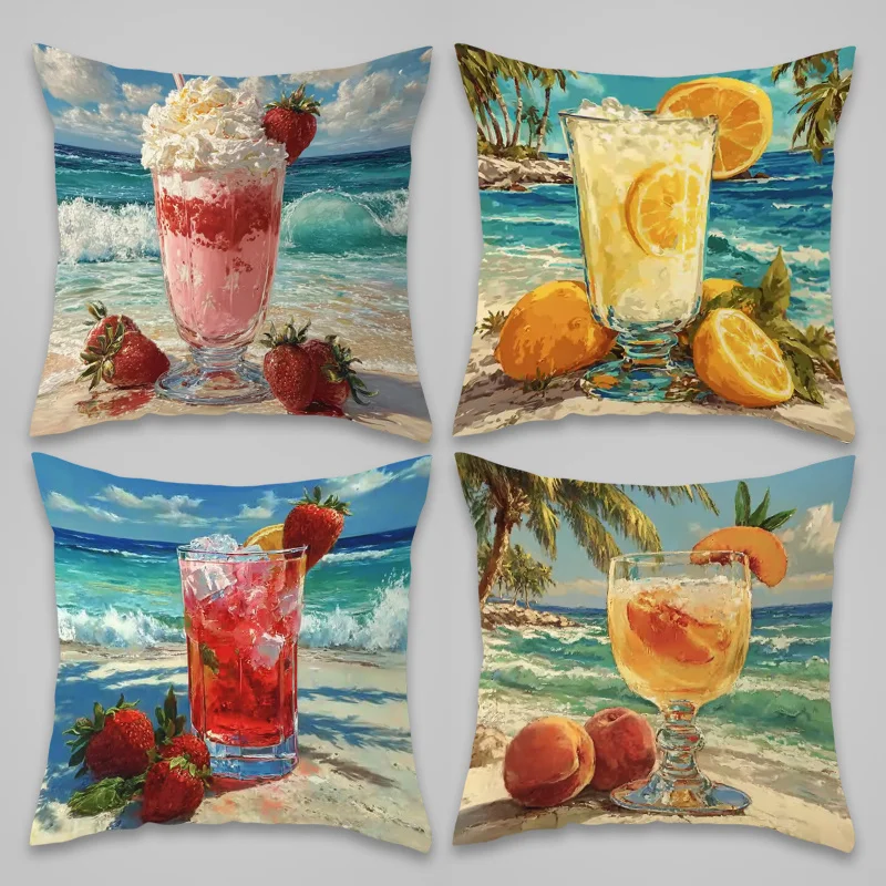 Tropical Drink Beach Pillowcase Coastal Cocktail Theme Home Decor Art Print