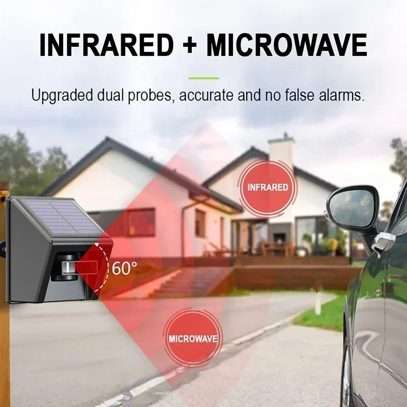 Solar Driveway Alarm Infrared Detection Wireless Doorbell 4-Way Induction Area Display Doorbell Alarm System Kits at Home
