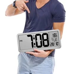 Clock Wall  Ajustable Volume Battery Powered Digital Wall Clock With 2 Alarm Settings Large LCD Screen Display Clock
