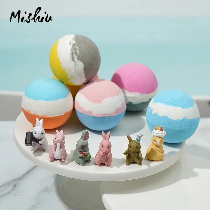 105g Toy rabbit bath salt ball essential oil bubble bath color bath ball cartoon bath ball