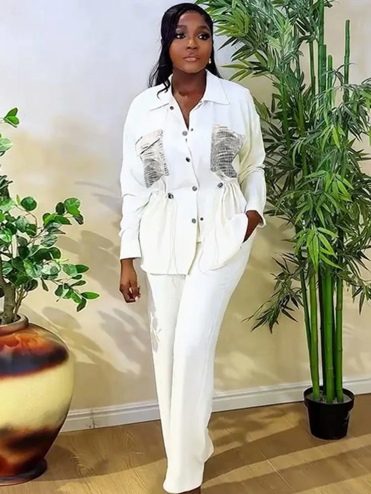 

2 Piece Women Set Spring Summer Long Sleeve Shirt Blouse Top And Pants Suits Outfits Fashion Office Lady Matching Sets Outfit
