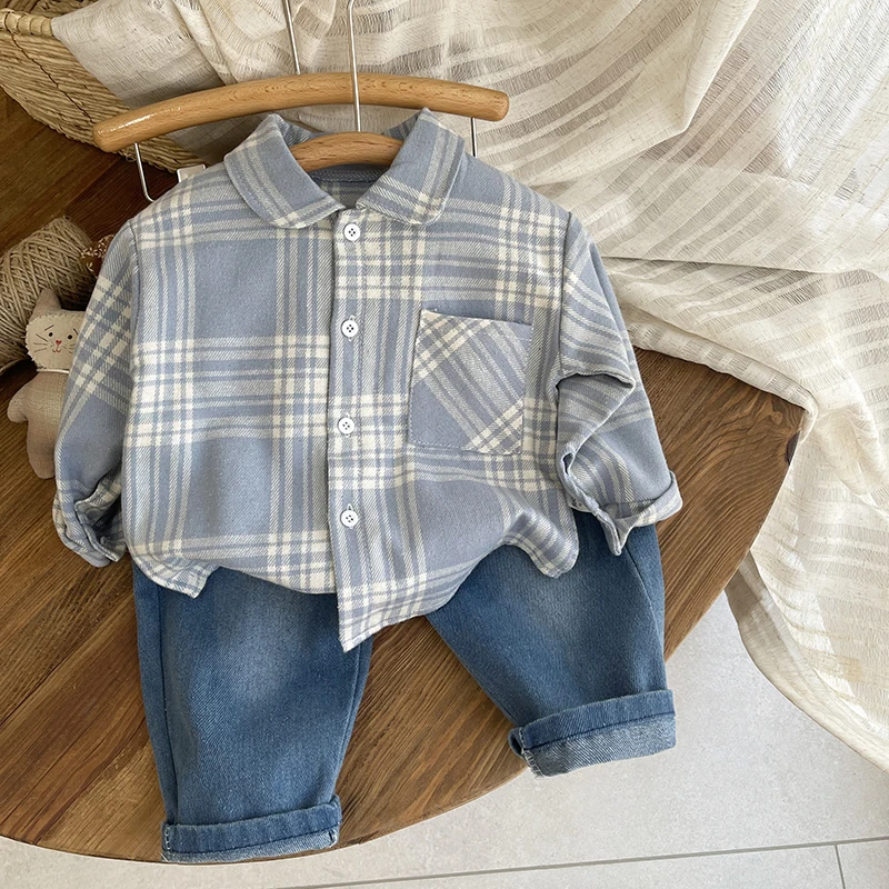 Spring Autumn Boys Clothes Suit Fashion Grils Long Sleeved Shirt Jeans 2Pc/Sets Infant Toddler Kids Casual Baby Children Outfits