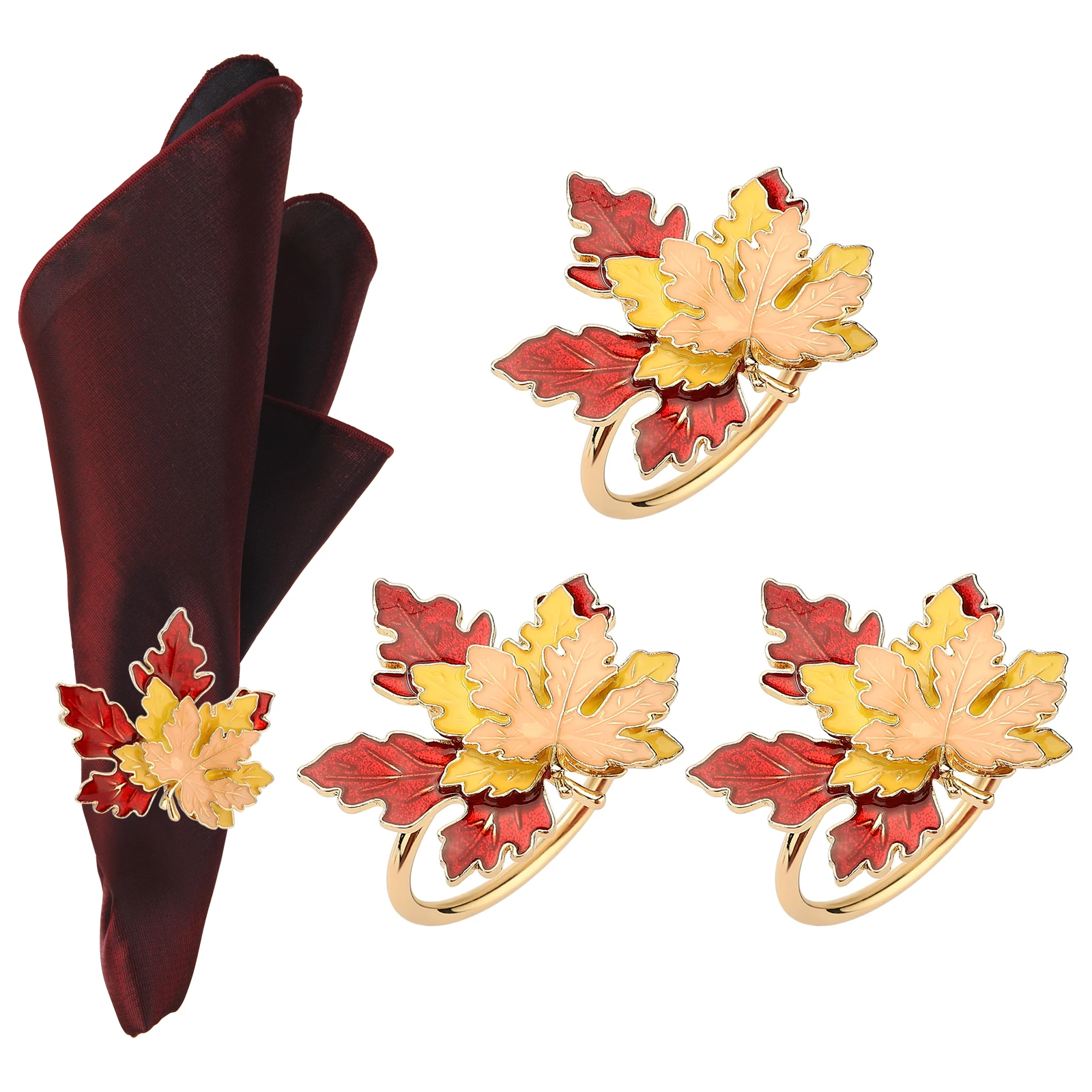 Vintage Autumn Napkin Rings Dining Table Set Maple Leaf Festive Supplies Fake Plant High Quality Zinc Alloy Christmas Decoration