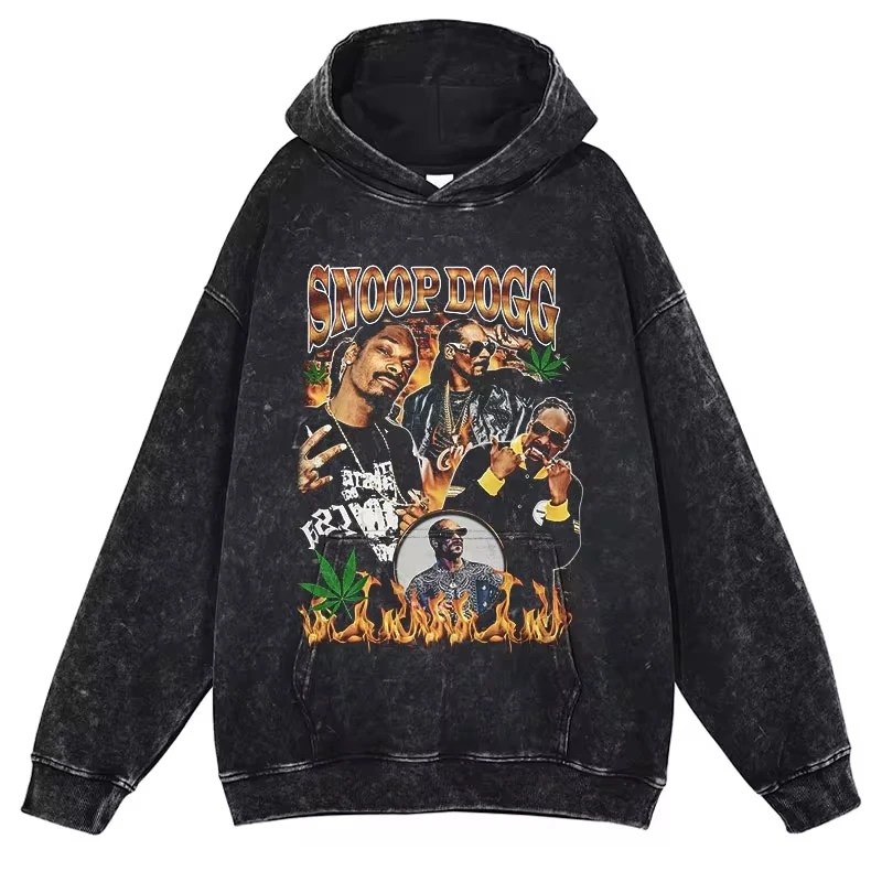 Snoop Dogg Hoodie Hip Hop Rapper Singer Snoop Lion Vintage Washed Hooded Sweatshirts Oversized Pullover Harajuku Hoodie Men