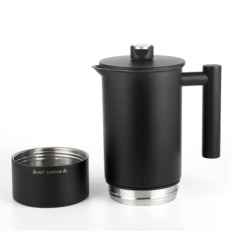 AA96 1200Ml Coffee Maker Stainless Steel Double Wall French with Hourglass and Thermometer Coffee&Tea Brewing Pot-B