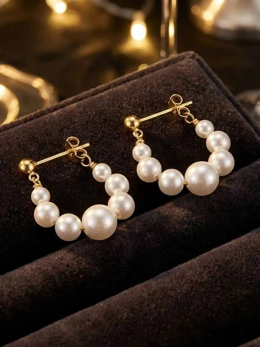 

Elegant Pearl Hoop Earrings For Women Minimalist Luxury Design Party Date Gift