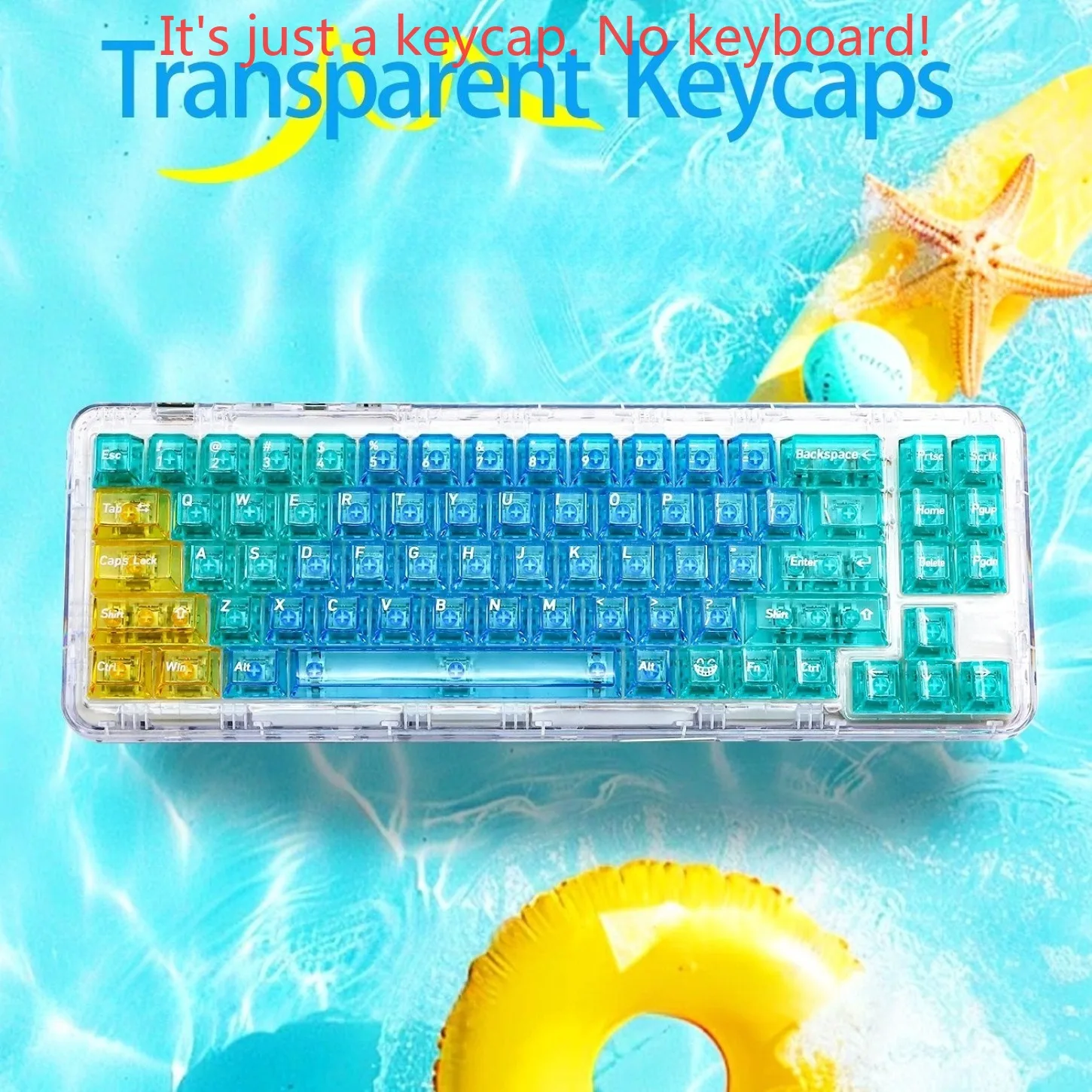 136 Keys Cherry Profile Azure Coast Theme PC Full Transparent Clear Backlit Keycaps for 61-108 MX Mechanical Keyboard