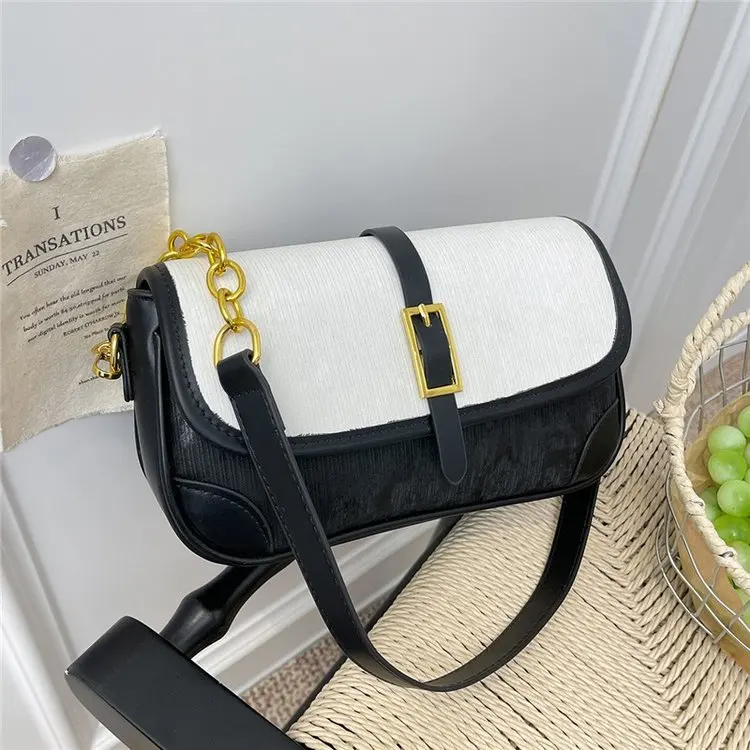 

2026 New Fashion Splicing Women's Bag Simple Shoulder Bag Popular Temperament Crossbody Underarm Bag