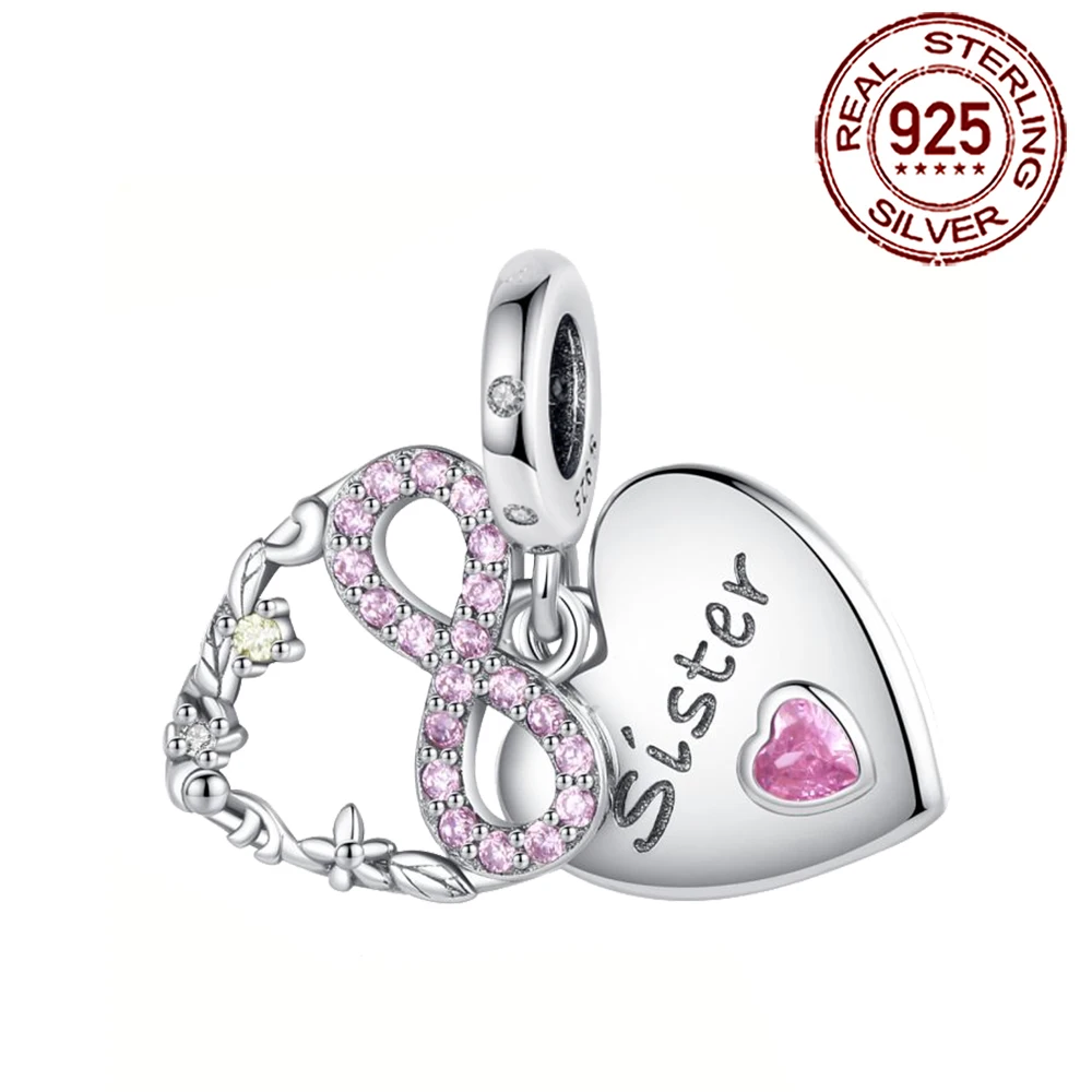 

Danturn 925 Sterling Silver Original Beads Infinite Love Sisters Charm fit Snake Chain Bracelet Fashion Women Jewelry Making