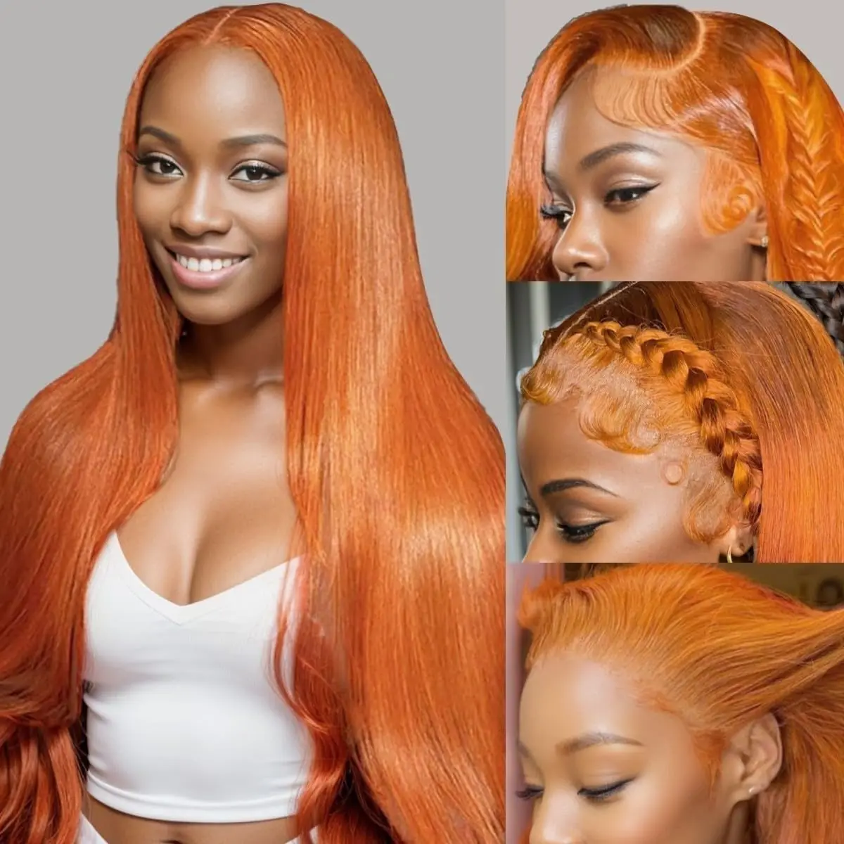 

Ginger Orange 13x6 13x4 Straight Lace Front Wigs Human Hair Wig 30 inch 180% Density Pre Plucked Ginger Colored Glueless Wig