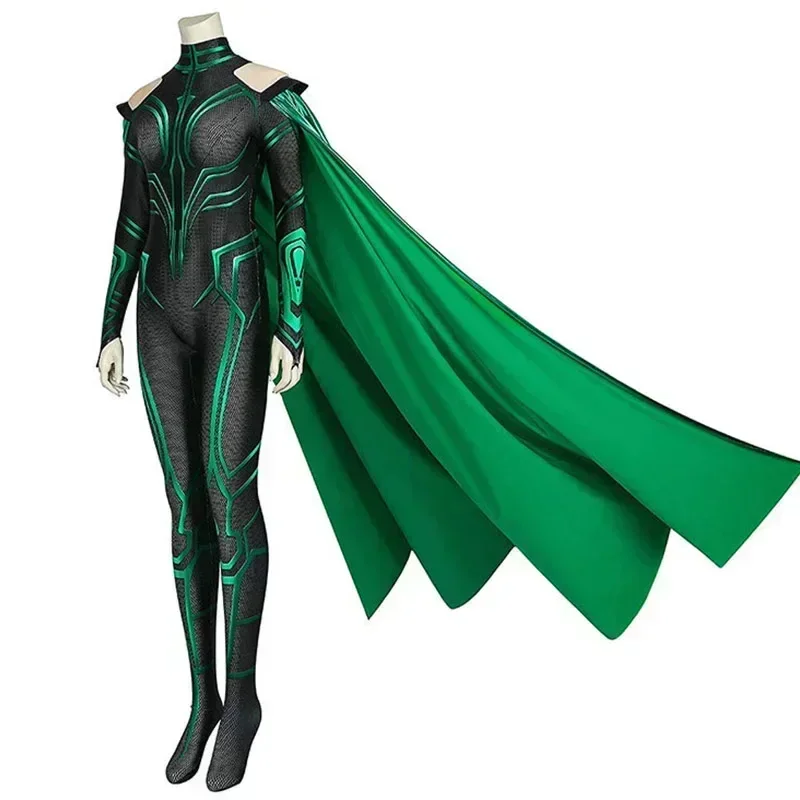 HN8 Hela Cosplay Costume Thor 3 Ragnarok Supervillain Hela Cosplay Jumpsuit Bodysuit Cloak Suit Halloween Costumes for Aldul)4Dc