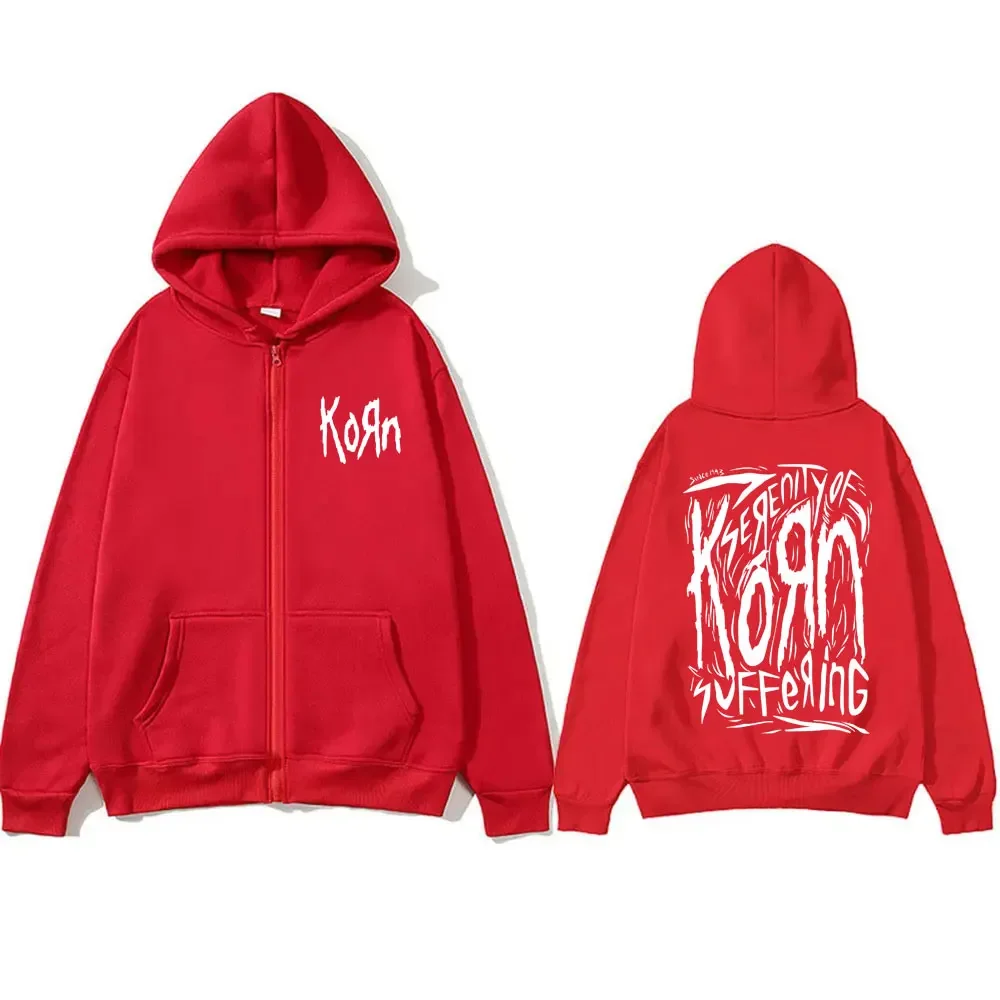 Rock Band Korn Zipper Hoodie Male Fleece Cotton Zip Up Hoodie Men Women Vintage Gothic Oversized Jacket Music Cool Sweatshirt