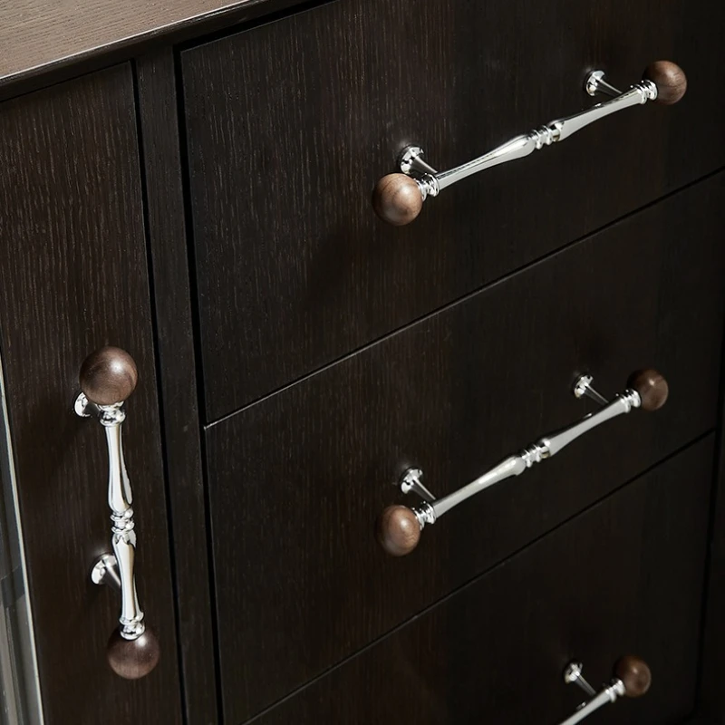 Naturholz mit Chrom-Messing Kreative Schlafzimmer-Kleiderschrankgriffe Küchenschrankgriffe Luxuriöse Schwarznuss-Schranktürknöpfe – Detail 5